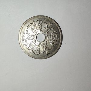 Scandinavian 1990 Coin with Center Hole - Silver Tone